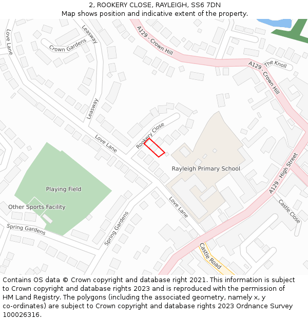 2, ROOKERY CLOSE, RAYLEIGH, SS6 7DN: Location map and indicative extent of plot