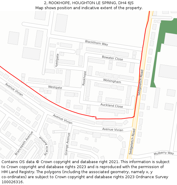 2, ROOKHOPE, HOUGHTON LE SPRING, DH4 6JS: Location map and indicative extent of plot