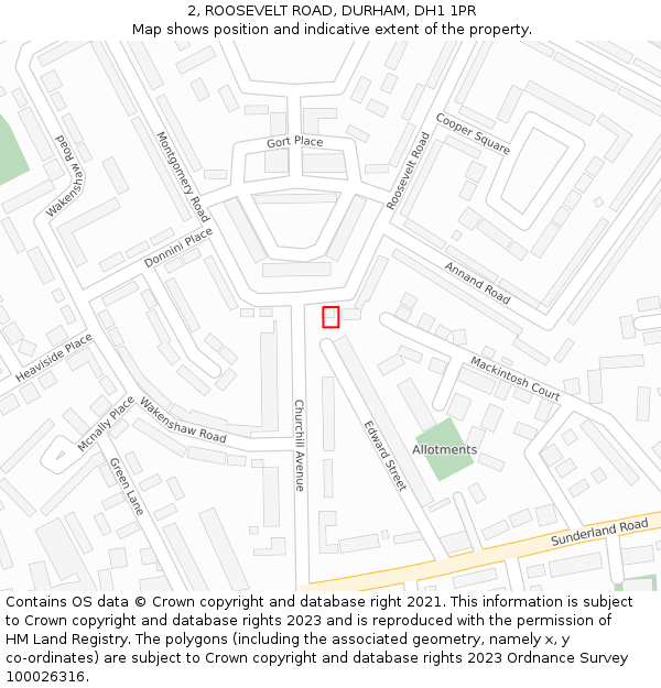 2, ROOSEVELT ROAD, DURHAM, DH1 1PR: Location map and indicative extent of plot