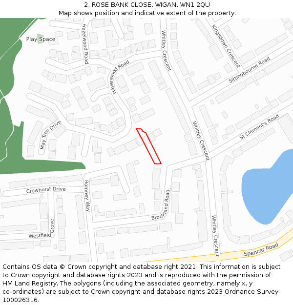 2, ROSE BANK CLOSE, WIGAN, WN1 2QU: Location map and indicative extent of plot