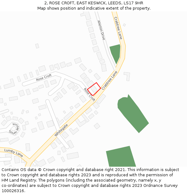 2, ROSE CROFT, EAST KESWICK, LEEDS, LS17 9HR: Location map and indicative extent of plot