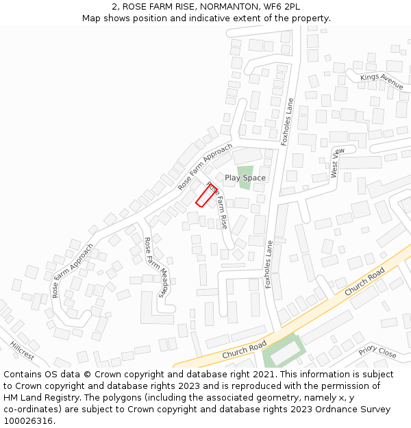 2, ROSE FARM RISE, NORMANTON, WF6 2PL: Location map and indicative extent of plot