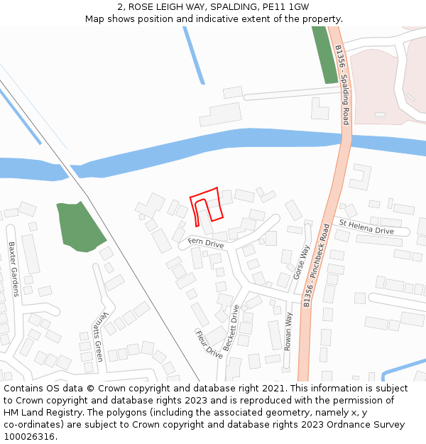 2, ROSE LEIGH WAY, SPALDING, PE11 1GW: Location map and indicative extent of plot