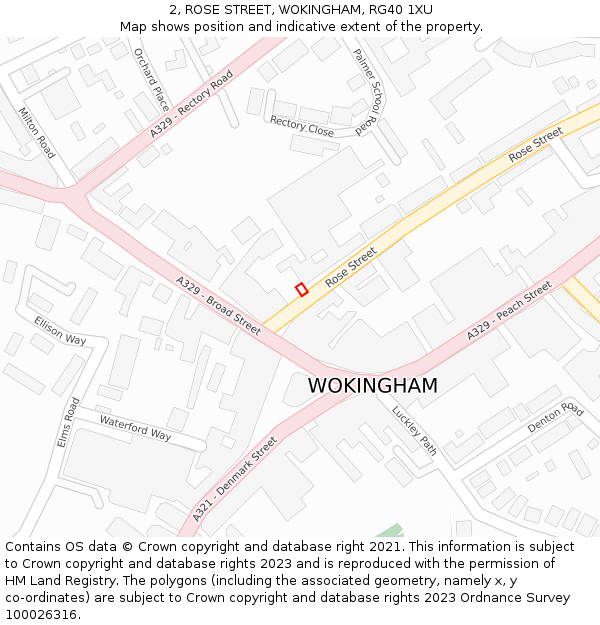 2, ROSE STREET, WOKINGHAM, RG40 1XU: Location map and indicative extent of plot