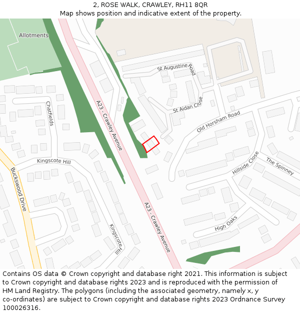 2, ROSE WALK, CRAWLEY, RH11 8QR: Location map and indicative extent of plot