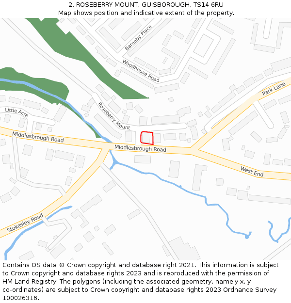 2, ROSEBERRY MOUNT, GUISBOROUGH, TS14 6RU: Location map and indicative extent of plot