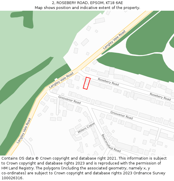 2, ROSEBERY ROAD, EPSOM, KT18 6AE: Location map and indicative extent of plot