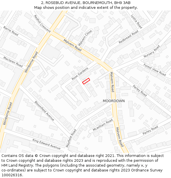 2, ROSEBUD AVENUE, BOURNEMOUTH, BH9 3AB: Location map and indicative extent of plot