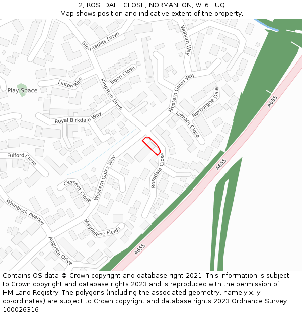 2, ROSEDALE CLOSE, NORMANTON, WF6 1UQ: Location map and indicative extent of plot