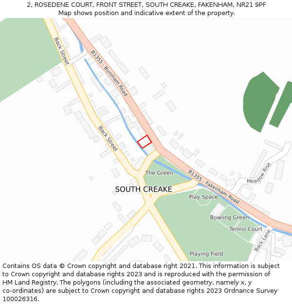 2, ROSEDENE COURT, FRONT STREET, SOUTH CREAKE, FAKENHAM, NR21 9PF: Location map and indicative extent of plot