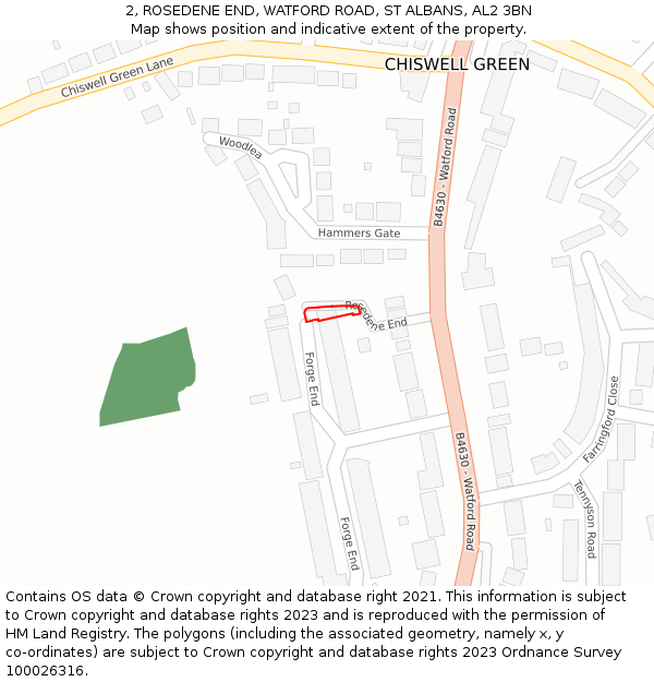 2, ROSEDENE END, WATFORD ROAD, ST ALBANS, AL2 3BN: Location map and indicative extent of plot