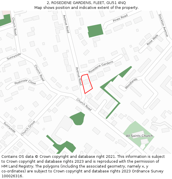 2, ROSEDENE GARDENS, FLEET, GU51 4NQ: Location map and indicative extent of plot