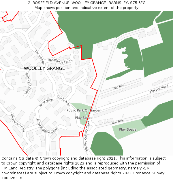 2, ROSEFIELD AVENUE, WOOLLEY GRANGE, BARNSLEY, S75 5FG: Location map and indicative extent of plot