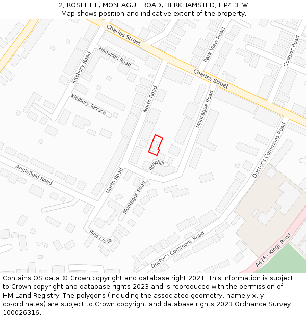 2, ROSEHILL, MONTAGUE ROAD, BERKHAMSTED, HP4 3EW: Location map and indicative extent of plot