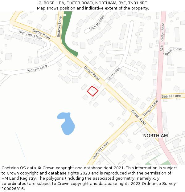 2, ROSELLEA, DIXTER ROAD, NORTHIAM, RYE, TN31 6PE: Location map and indicative extent of plot