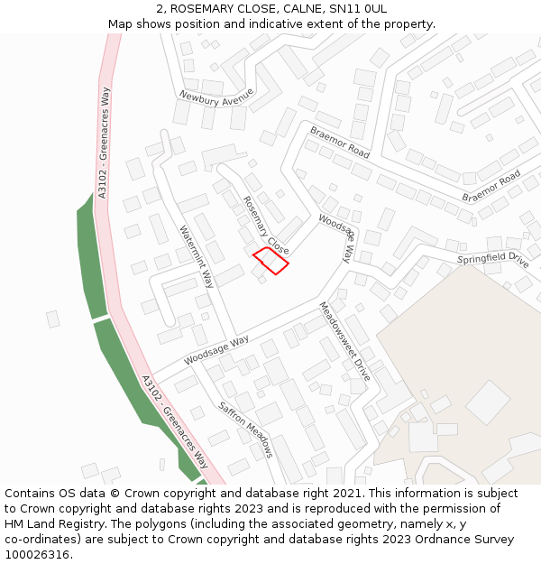 2, ROSEMARY CLOSE, CALNE, SN11 0UL: Location map and indicative extent of plot