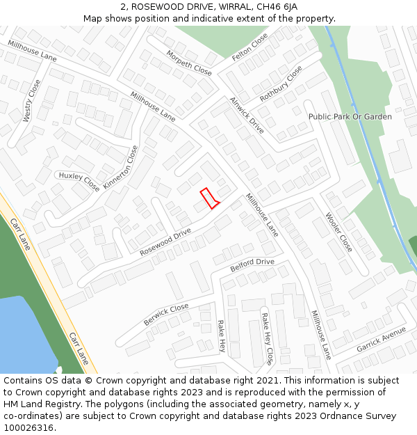 2, ROSEWOOD DRIVE, WIRRAL, CH46 6JA: Location map and indicative extent of plot