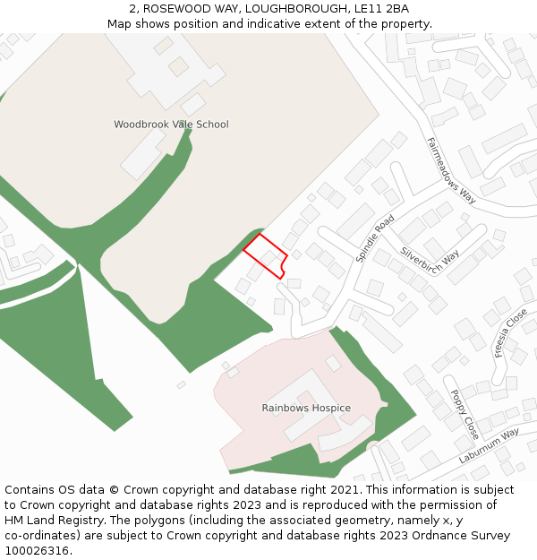 2, ROSEWOOD WAY, LOUGHBOROUGH, LE11 2BA: Location map and indicative extent of plot
