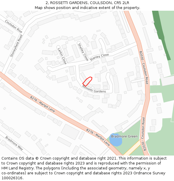 2, ROSSETTI GARDENS, COULSDON, CR5 2LR: Location map and indicative extent of plot