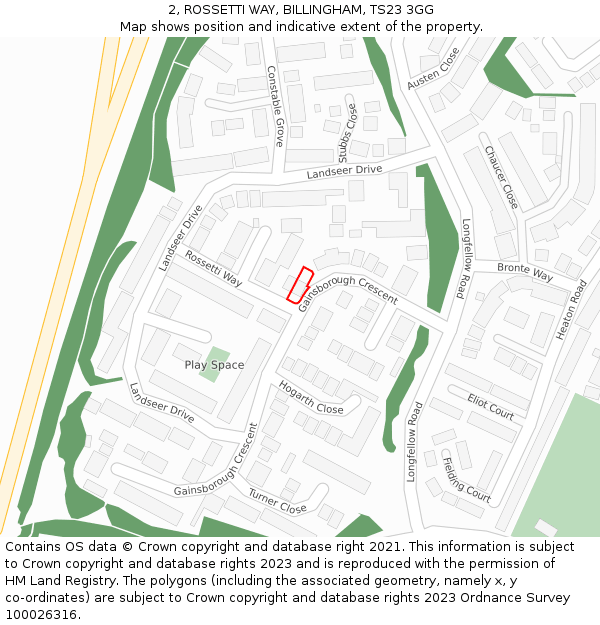 2, ROSSETTI WAY, BILLINGHAM, TS23 3GG: Location map and indicative extent of plot