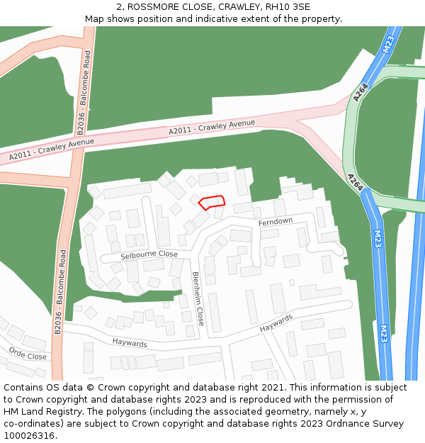 2, ROSSMORE CLOSE, CRAWLEY, RH10 3SE: Location map and indicative extent of plot