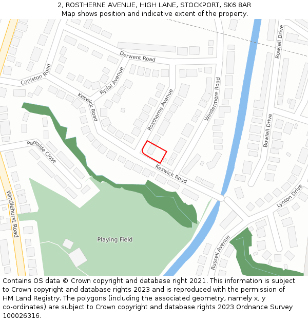 2, ROSTHERNE AVENUE, HIGH LANE, STOCKPORT, SK6 8AR: Location map and indicative extent of plot
