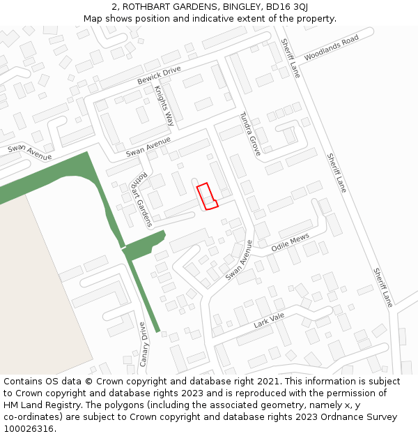 2, ROTHBART GARDENS, BINGLEY, BD16 3QJ: Location map and indicative extent of plot