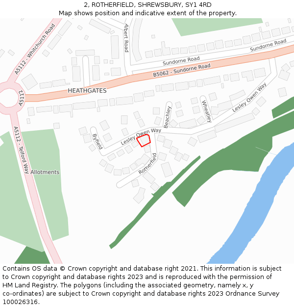 2, ROTHERFIELD, SHREWSBURY, SY1 4RD: Location map and indicative extent of plot