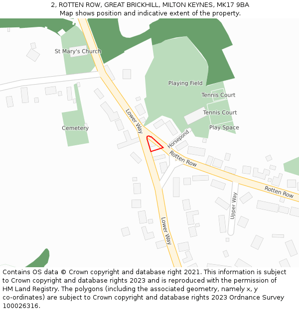 2, ROTTEN ROW, GREAT BRICKHILL, MILTON KEYNES, MK17 9BA: Location map and indicative extent of plot