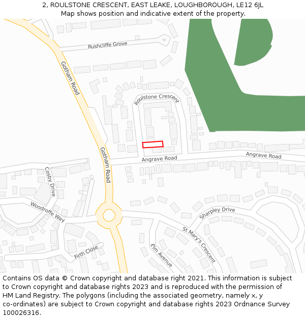 2, ROULSTONE CRESCENT, EAST LEAKE, LOUGHBOROUGH, LE12 6JL: Location map and indicative extent of plot