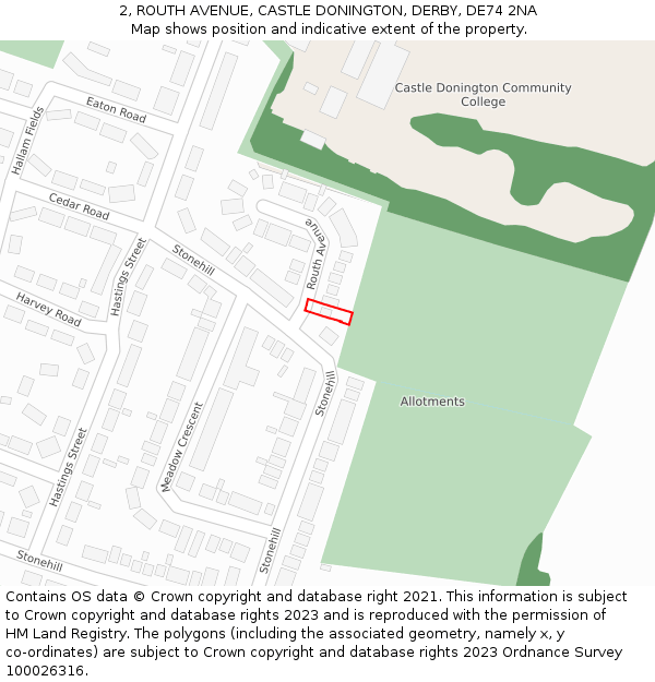 2, ROUTH AVENUE, CASTLE DONINGTON, DERBY, DE74 2NA: Location map and indicative extent of plot