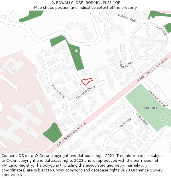 2, ROWAN CLOSE, BODMIN, PL31 1QE: Location map and indicative extent of plot