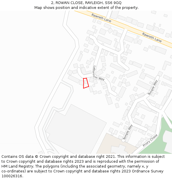 2, ROWAN CLOSE, RAYLEIGH, SS6 9GQ: Location map and indicative extent of plot
