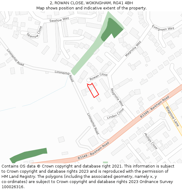 2, ROWAN CLOSE, WOKINGHAM, RG41 4BH: Location map and indicative extent of plot