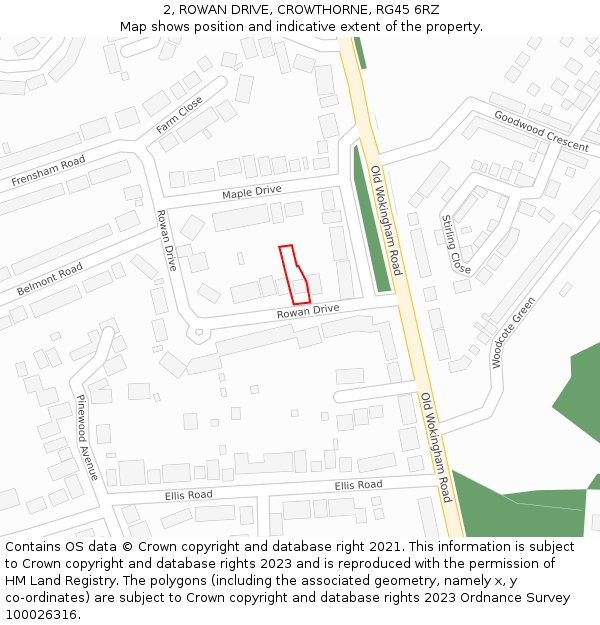 2, ROWAN DRIVE, CROWTHORNE, RG45 6RZ: Location map and indicative extent of plot