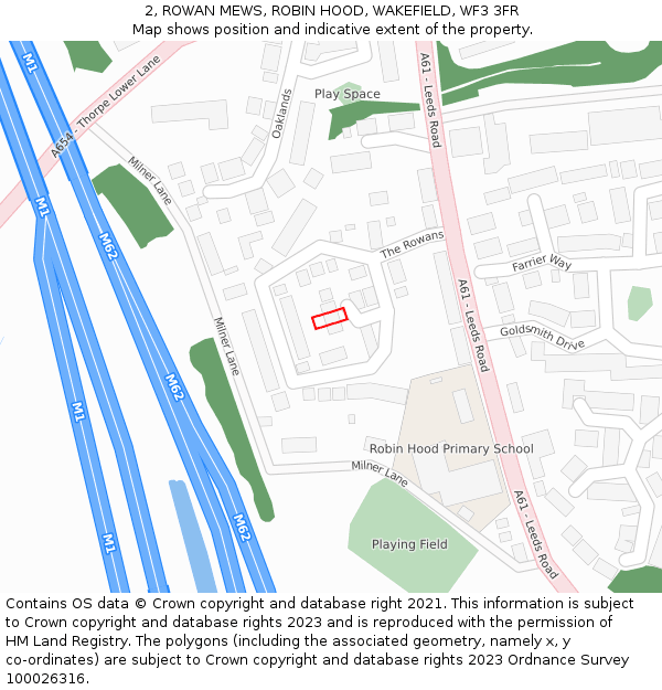 2, ROWAN MEWS, ROBIN HOOD, WAKEFIELD, WF3 3FR: Location map and indicative extent of plot