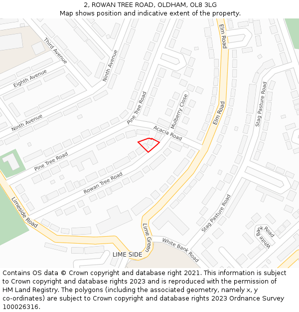 2, ROWAN TREE ROAD, OLDHAM, OL8 3LG: Location map and indicative extent of plot