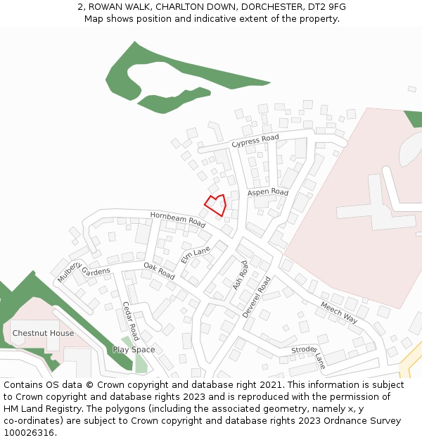 2, ROWAN WALK, CHARLTON DOWN, DORCHESTER, DT2 9FG: Location map and indicative extent of plot