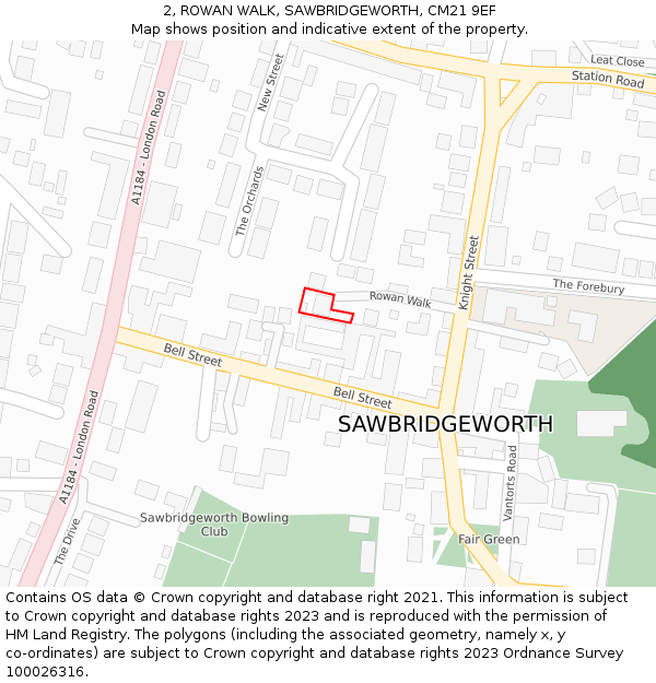 2, ROWAN WALK, SAWBRIDGEWORTH, CM21 9EF: Location map and indicative extent of plot