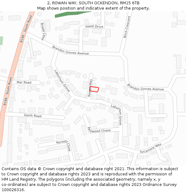 2, ROWAN WAY, SOUTH OCKENDON, RM15 6TB: Location map and indicative extent of plot