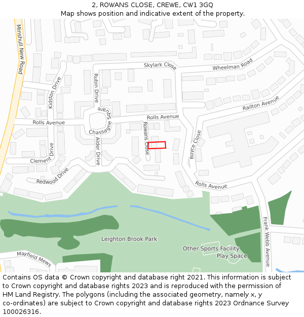 2, ROWANS CLOSE, CREWE, CW1 3GQ: Location map and indicative extent of plot