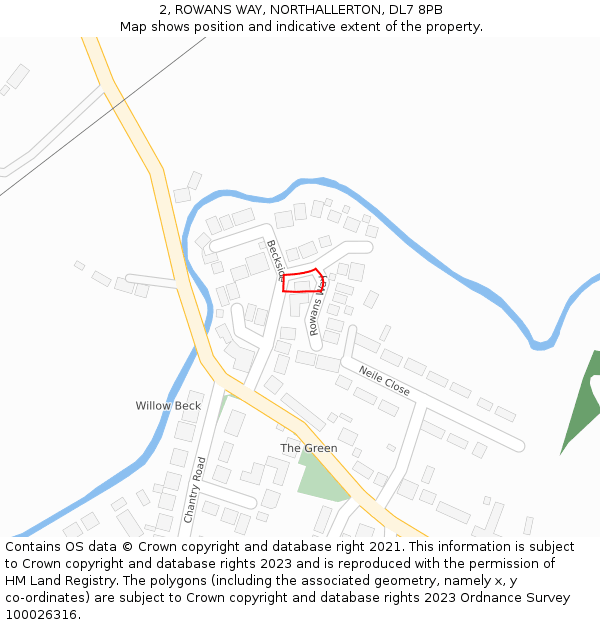 2, ROWANS WAY, NORTHALLERTON, DL7 8PB: Location map and indicative extent of plot
