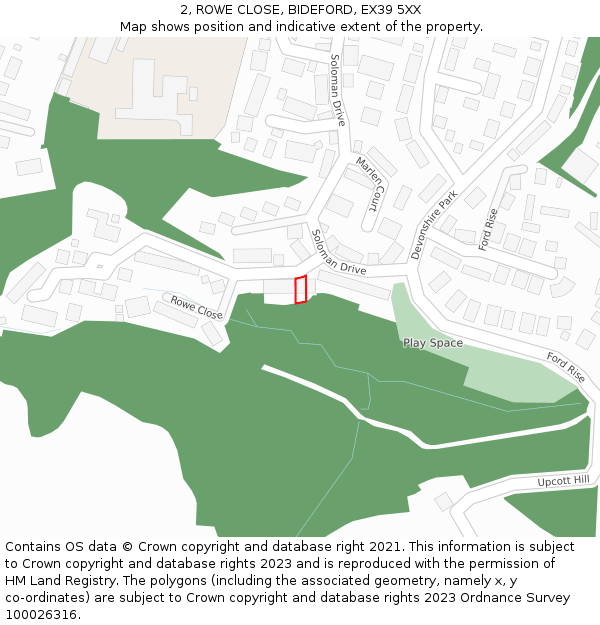 2, ROWE CLOSE, BIDEFORD, EX39 5XX: Location map and indicative extent of plot