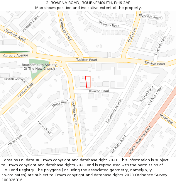 2, ROWENA ROAD, BOURNEMOUTH, BH6 3AE: Location map and indicative extent of plot