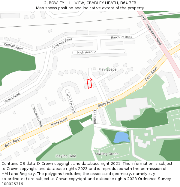 2, ROWLEY HILL VIEW, CRADLEY HEATH, B64 7ER: Location map and indicative extent of plot