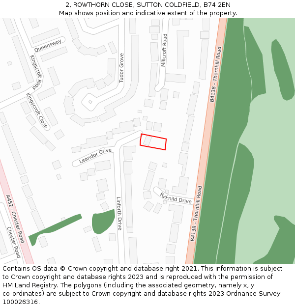 2, ROWTHORN CLOSE, SUTTON COLDFIELD, B74 2EN: Location map and indicative extent of plot