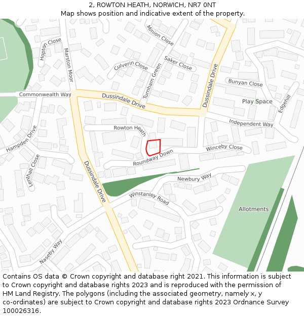 2, ROWTON HEATH, NORWICH, NR7 0NT: Location map and indicative extent of plot