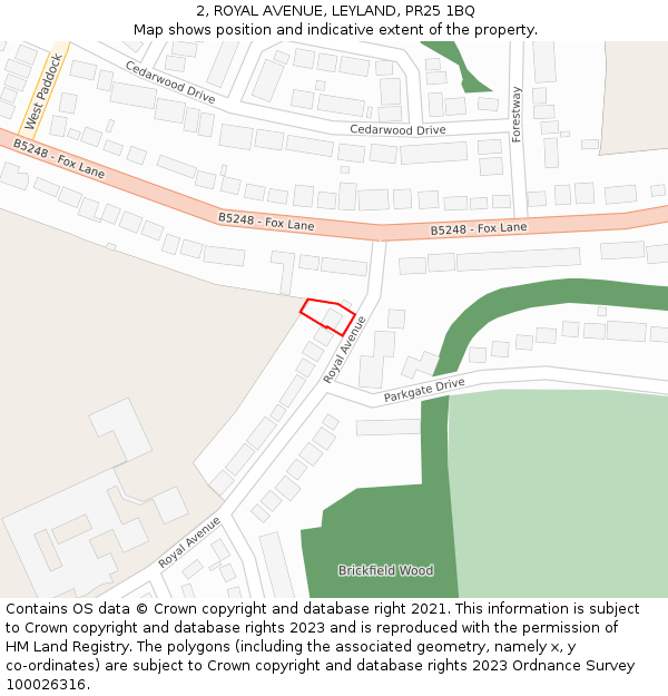 2, ROYAL AVENUE, LEYLAND, PR25 1BQ: Location map and indicative extent of plot