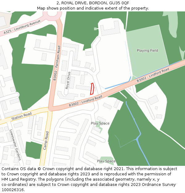 2, ROYAL DRIVE, BORDON, GU35 0QF: Location map and indicative extent of plot