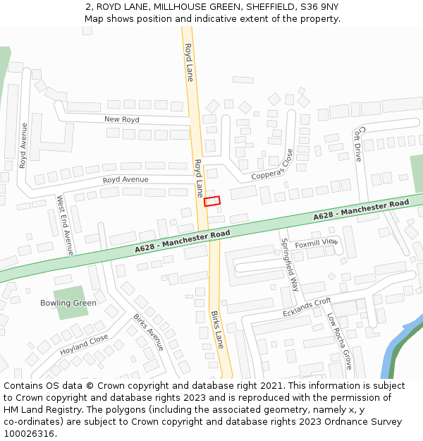 2, ROYD LANE, MILLHOUSE GREEN, SHEFFIELD, S36 9NY: Location map and indicative extent of plot